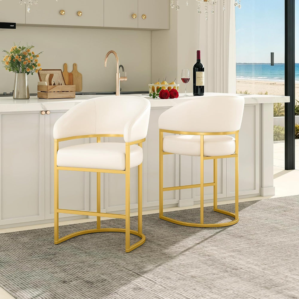 Modern Counter Height Bar Stools,Bar Stools Set of 2,PU Leather Upholstered B...