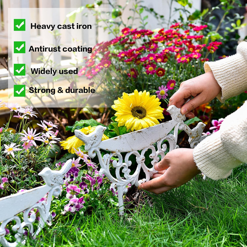 Sungmor Cast Iron Garden Edging Border, 9.9 Inches Tall, 4 Pack White