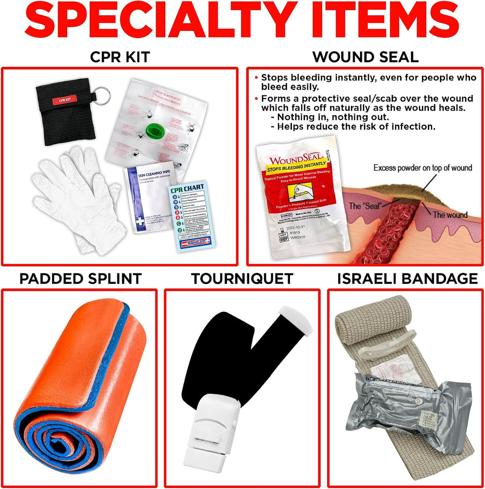 Rapid Care Premium Trauma First Aid Kit for Outdoors, Workplace, and Home - E...