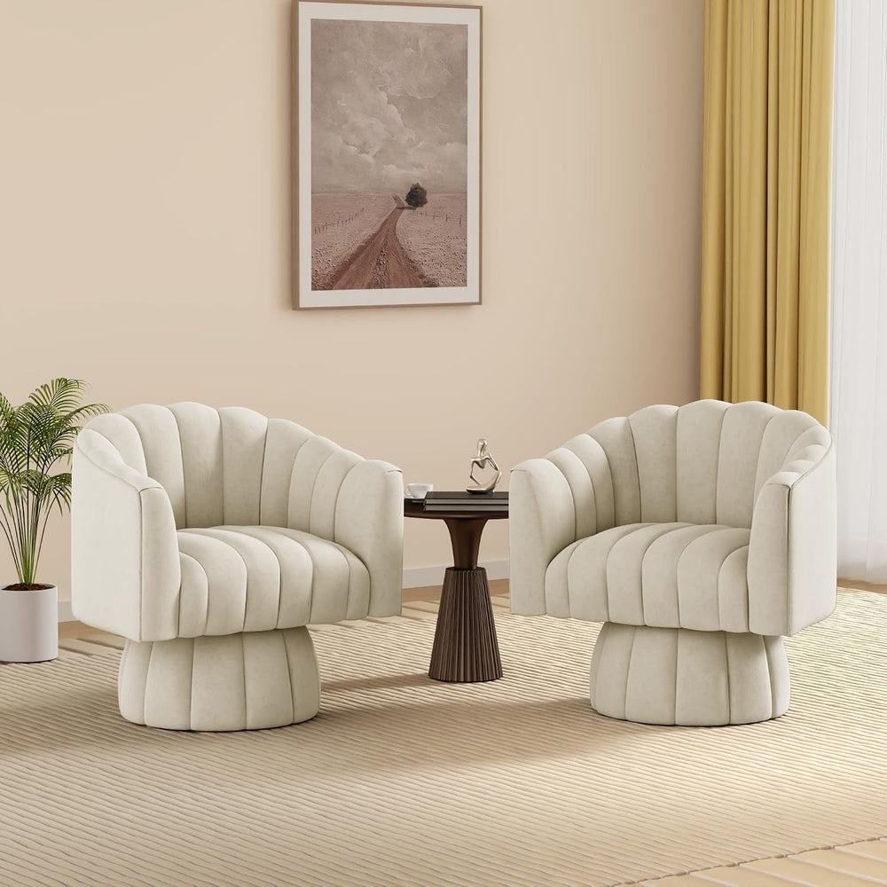 Dewhut Swivel Barrel Accent Chair, Velvet Reading Armchair, Beige, Set 2