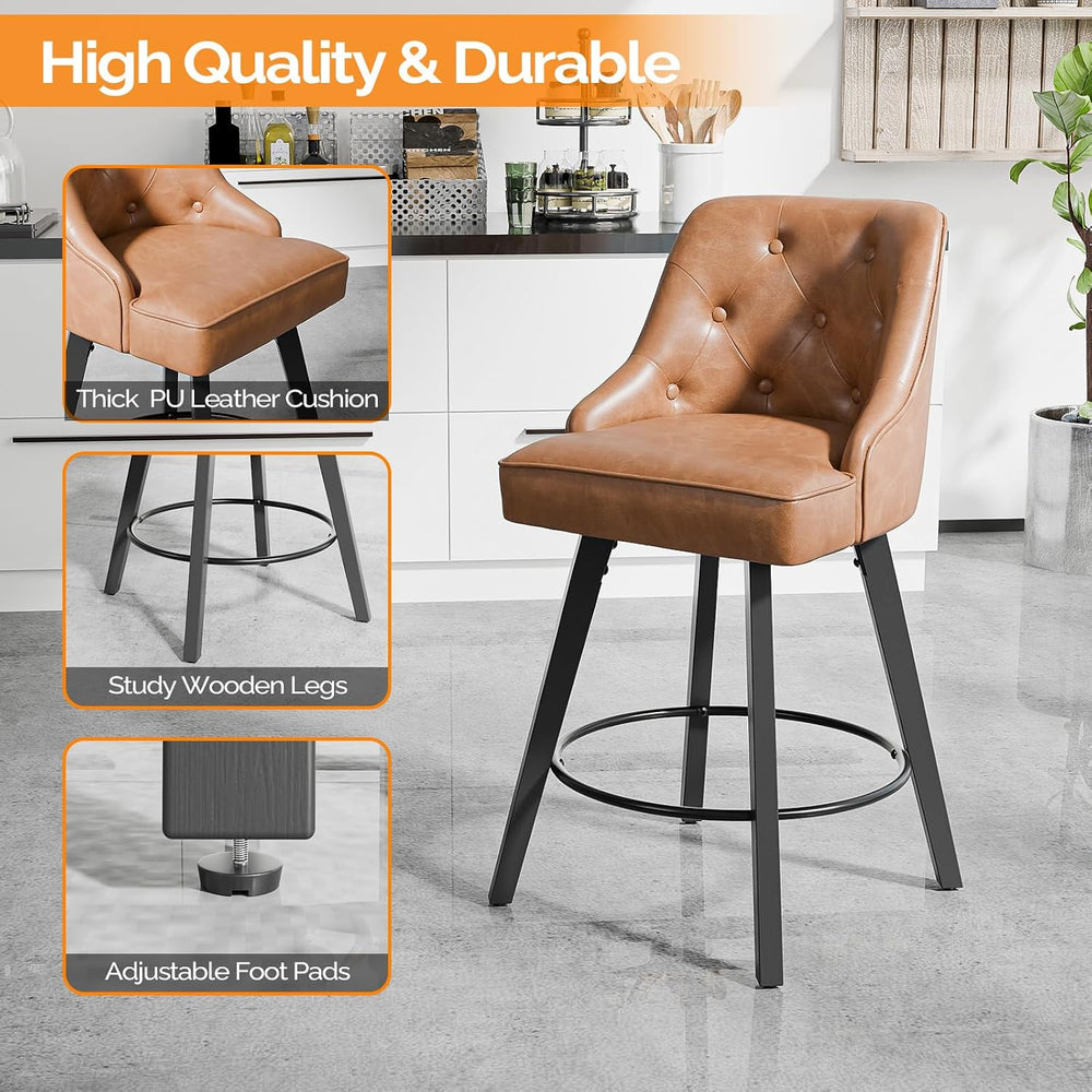 VINGLI 26" H Swivel Barstools Set of 2, PU Leather Upholstered Counter S...