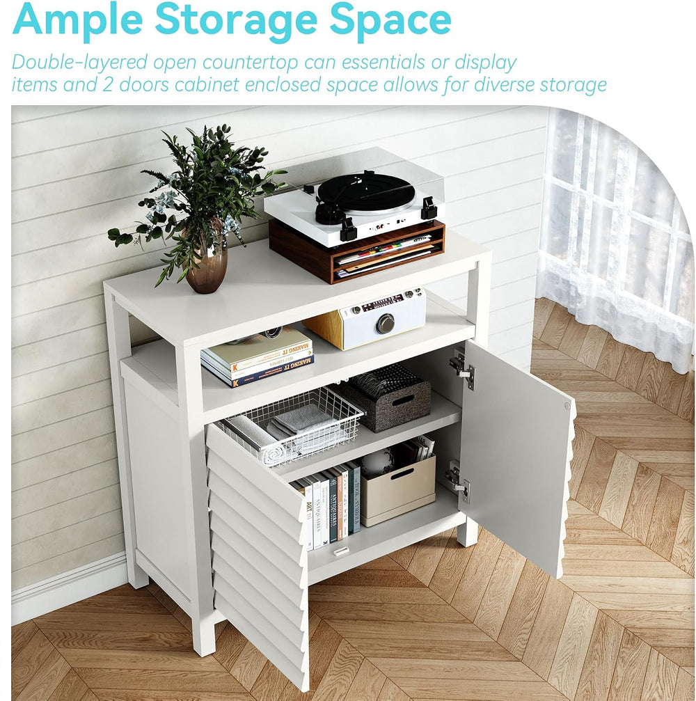 HLR Accent Cabinet with 2 Doors, White Sideboard Buffet with Open Shelf, Deco...