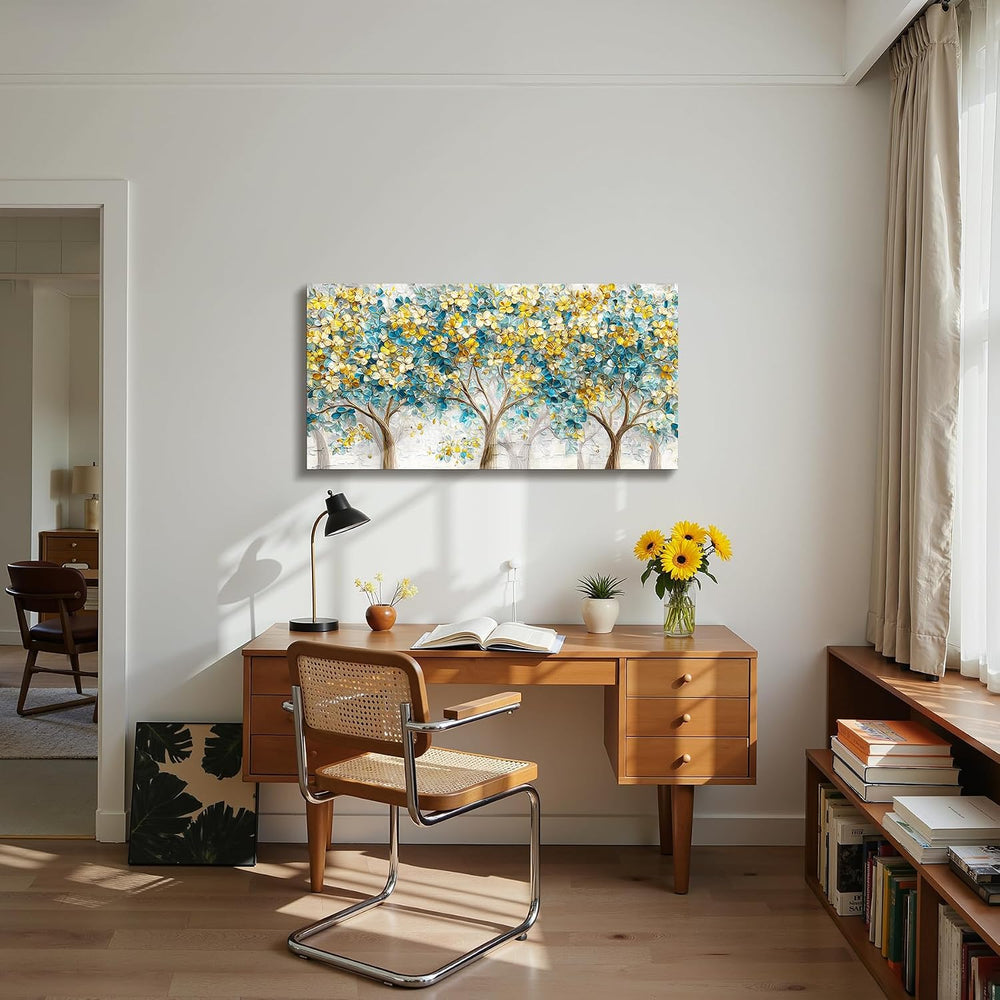 imjiayu Abstract Tree of Life Wall Art Blue Gold Painting Living Room