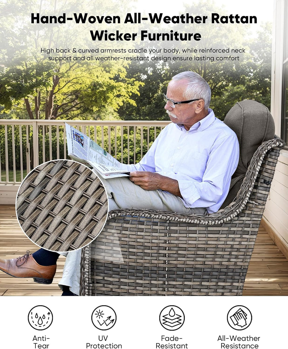 HUMMUH 3-Piece Wicker Swivel Rocker Chairs and Side Table Patio Set