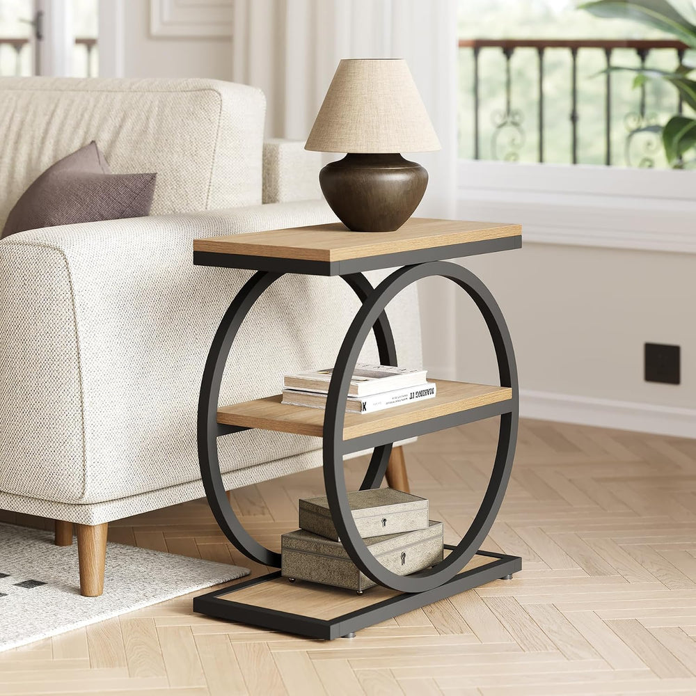LITTLE TREE End Table Set 2, Side Table with 3-Tier Storage Shelves, Small So...
