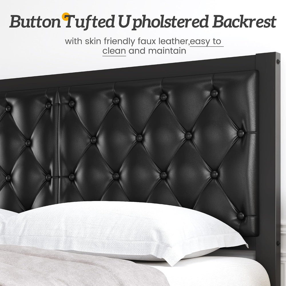HISOFT Full Bed Frame with Upholstered Button Tufted Headboard, Bed Frame Pla...