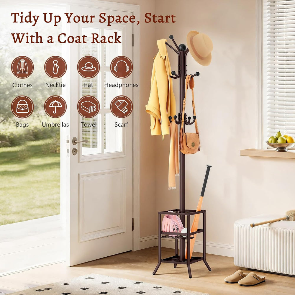 FAVOOSTY Coat Rack Freestanding,Coat Rack Stand with Umbrella Holder,Metal Co...