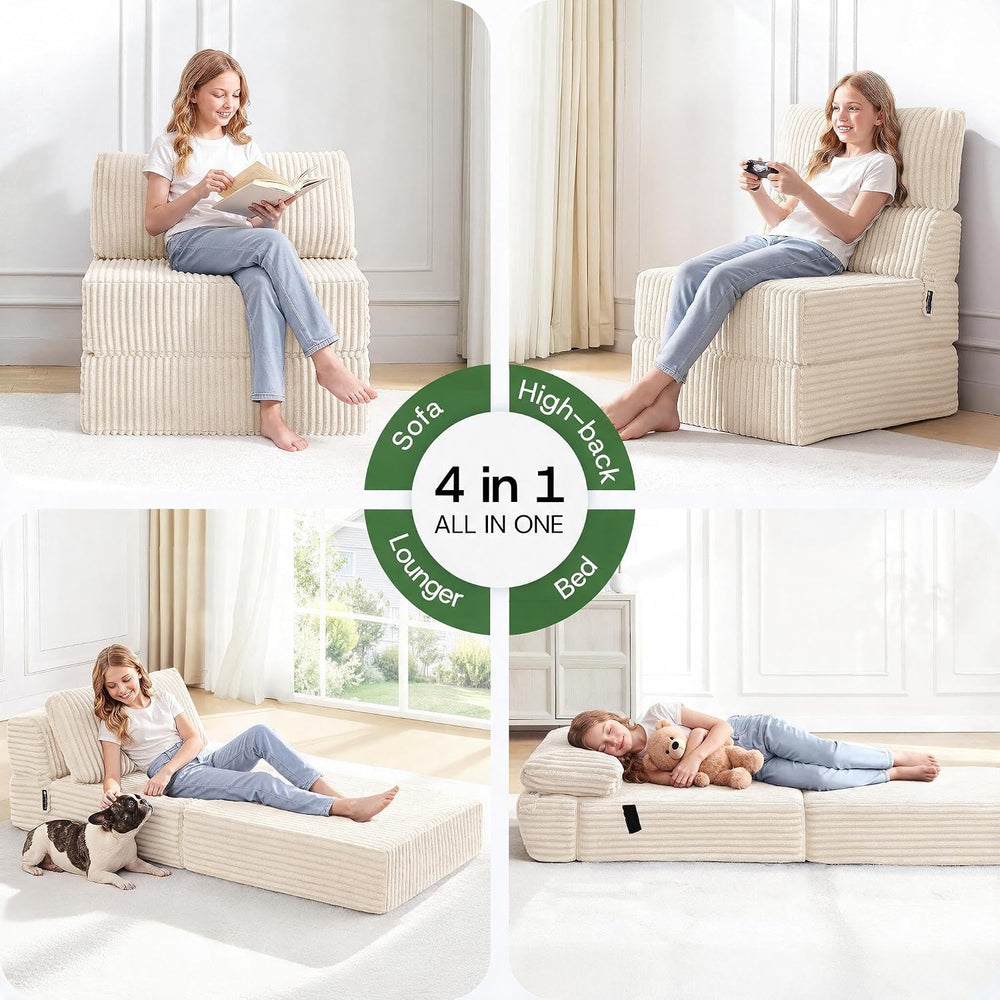 Folding Sofa Bed Convertible 4 in 1 Sleeper Chair Beige Single XL