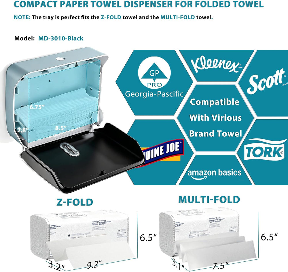 modunful Folded Paper Towel Dispenser Wall Mount - No Drill Matte Black