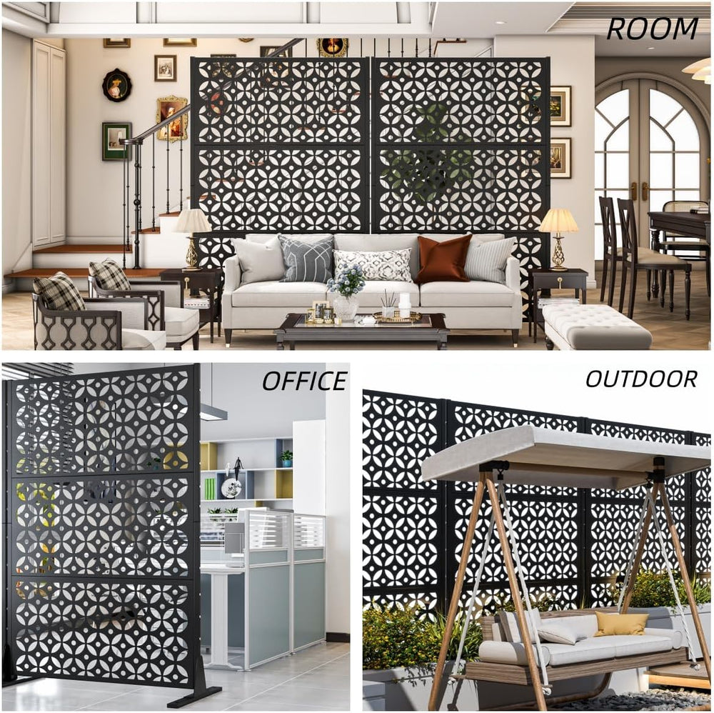 72" Outdoor Privacy Fence Screen, Decorative Metal Panel Patio Divider