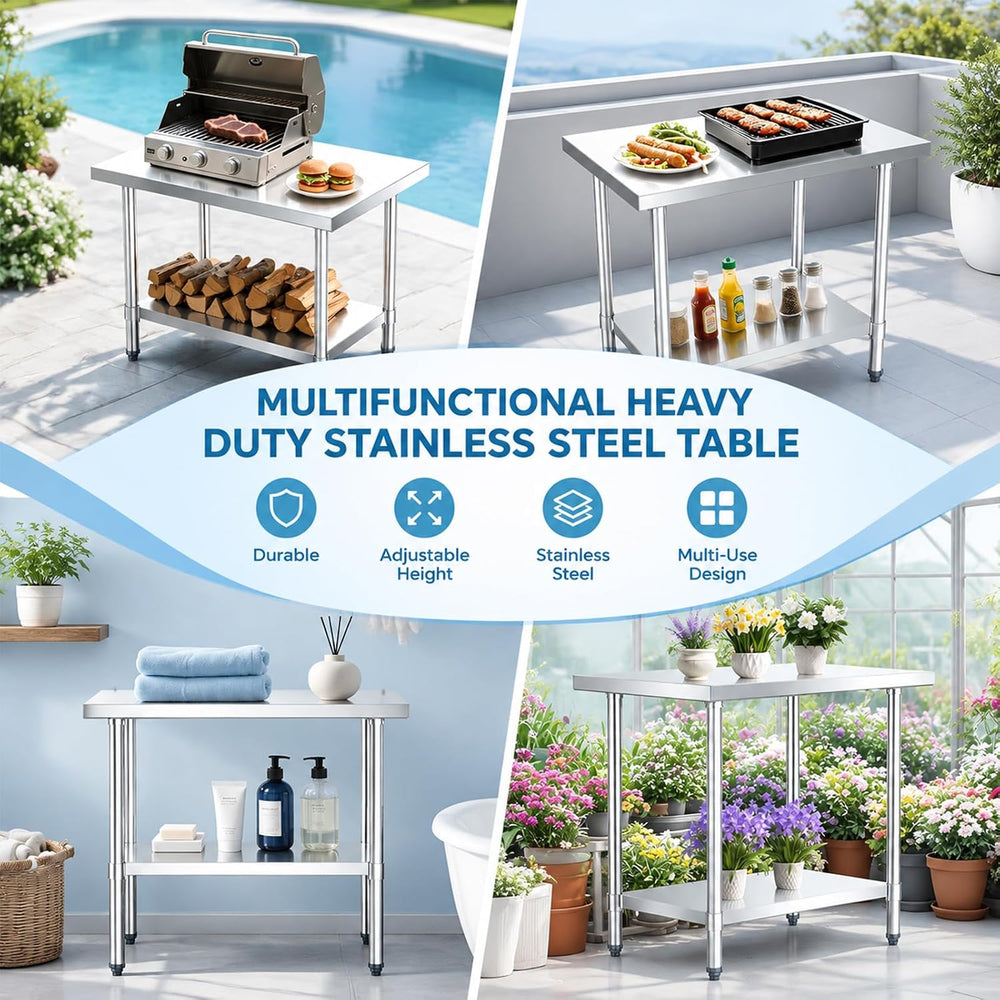 NUUK Stainless Steel Work Table 24" x 36", Commercial Kitchen Food ...