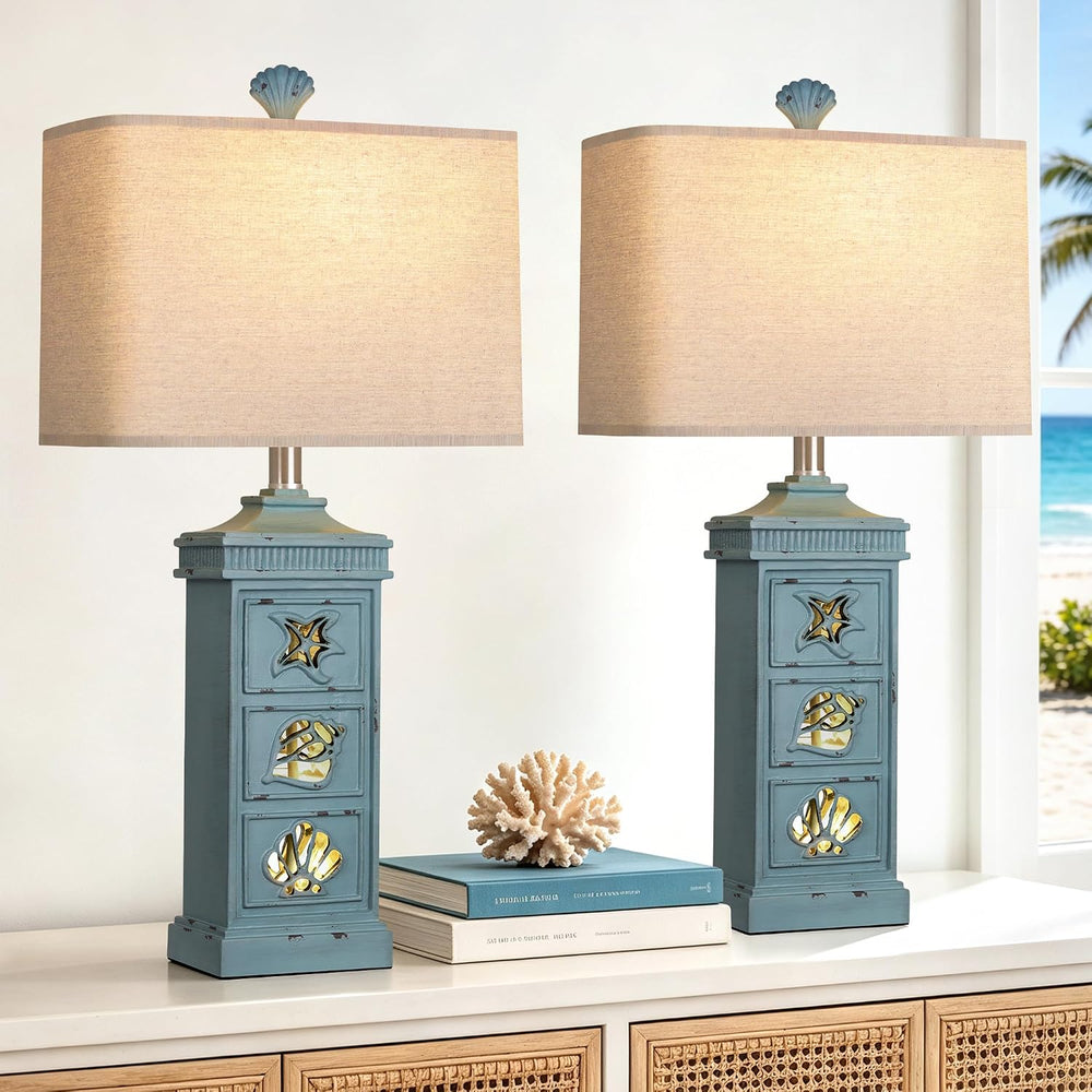Hamucd Coastal Table Lamps for Living Room Bedroom Set of 2 with Nightlight