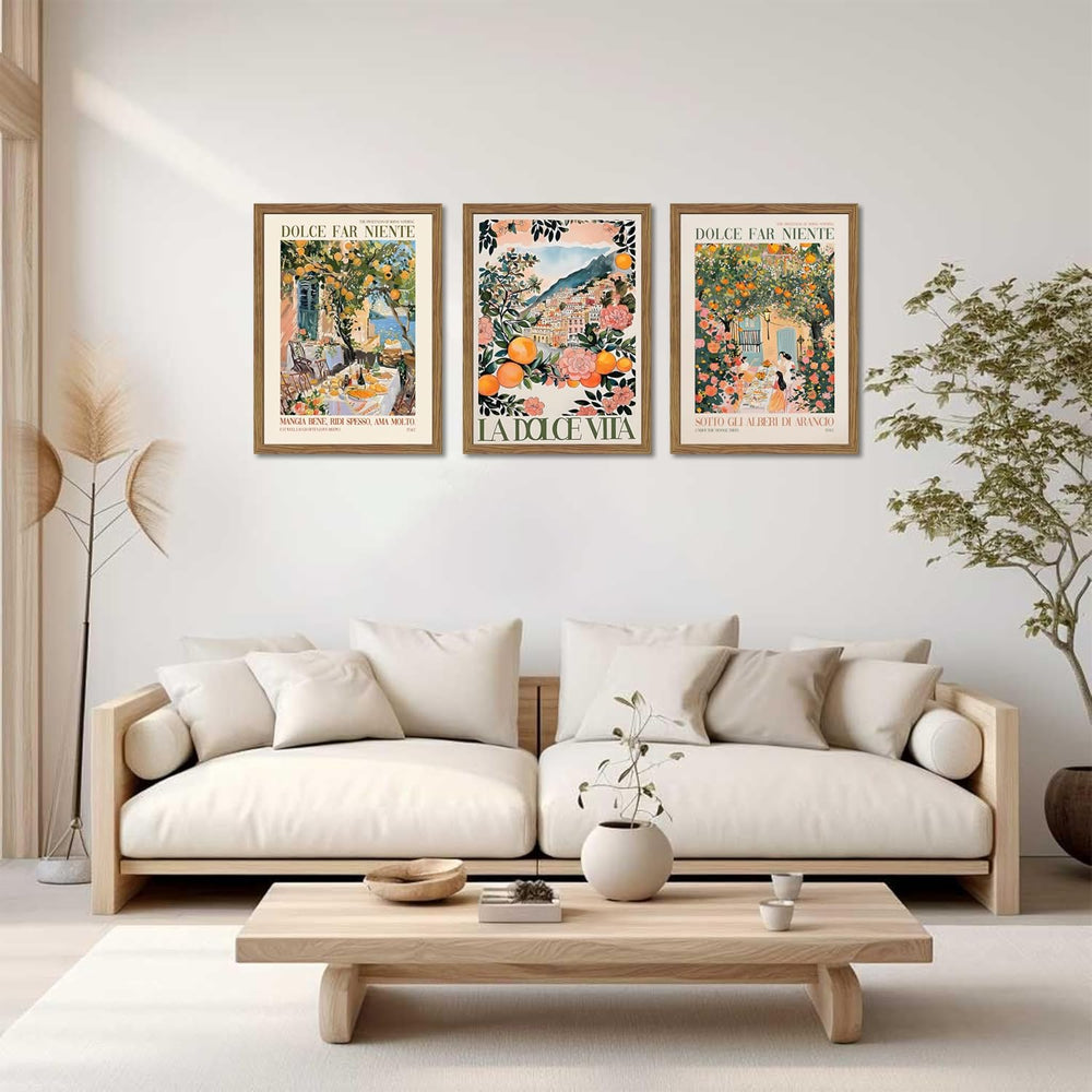 Framed Italian Scenery Wall Art Set of 3, Amalfi Coast Kitchen Wall Art, Vint...