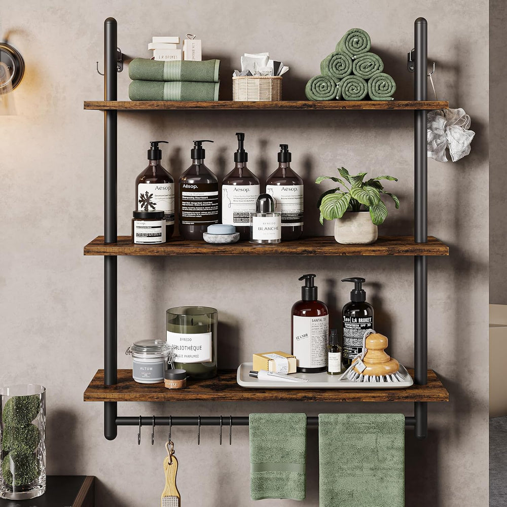 Bestier 3 Tier Industrial Pipe Shelving, Floating Book Shelves for Wall, Stor...