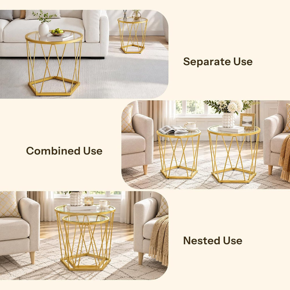 HOOBRO Small Round Coffee Table Set of 2, Modern Gold Side Tables