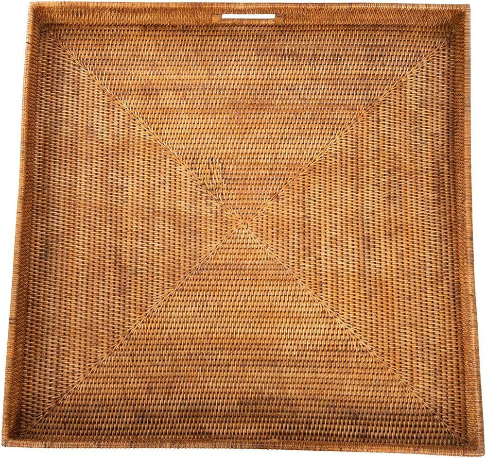 KOUBOO Square Rattan Jumbo Centerpiece Tray, 39.5 in x 39.5 in, Honey-Brown