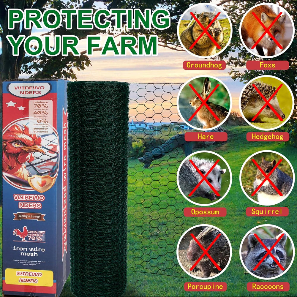 Green 19GA Chicken Wire 24inx150ft, Chicken Wire Fencing, Garden Fence, Metal...