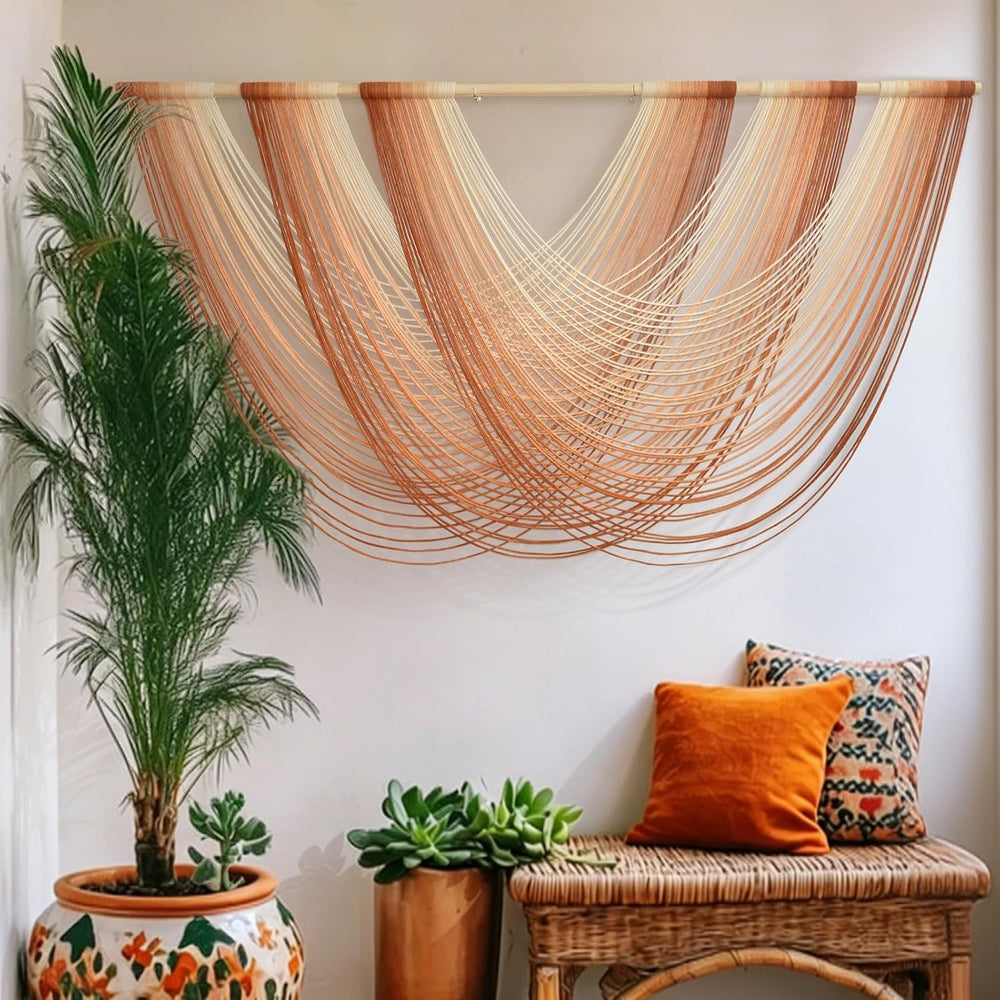 Macrame Wall Hanging Orange Boho Fiber Art Large Decor 57"W*31"L