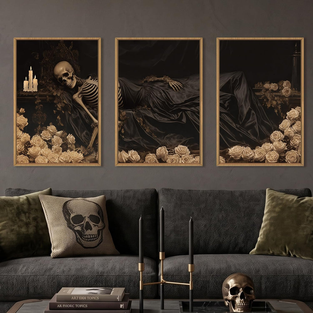 DRACIT Spooky Halloween Dark Gothic Skull Framed Canvas Wall Art-24"x36&...