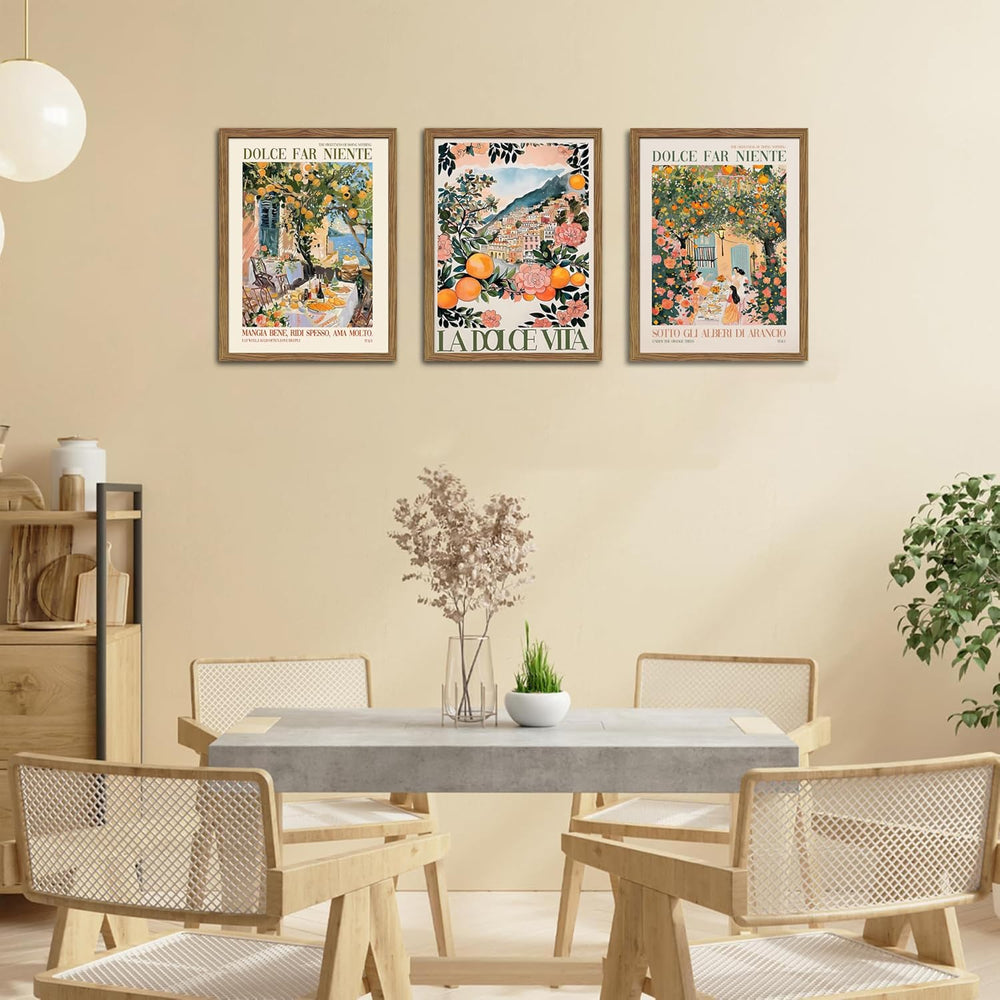 Framed Italian Scenery Wall Art Set of 3, Amalfi Coast Kitchen Wall Art, Vint...