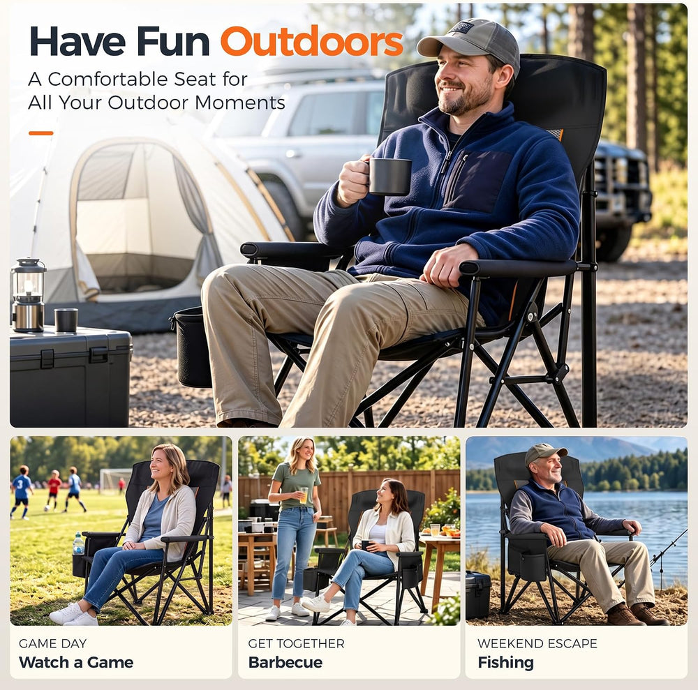 ALPHA CAMP Heavy Duty Camping Chairs with Cup Holder Oversized Folding Chair ...
