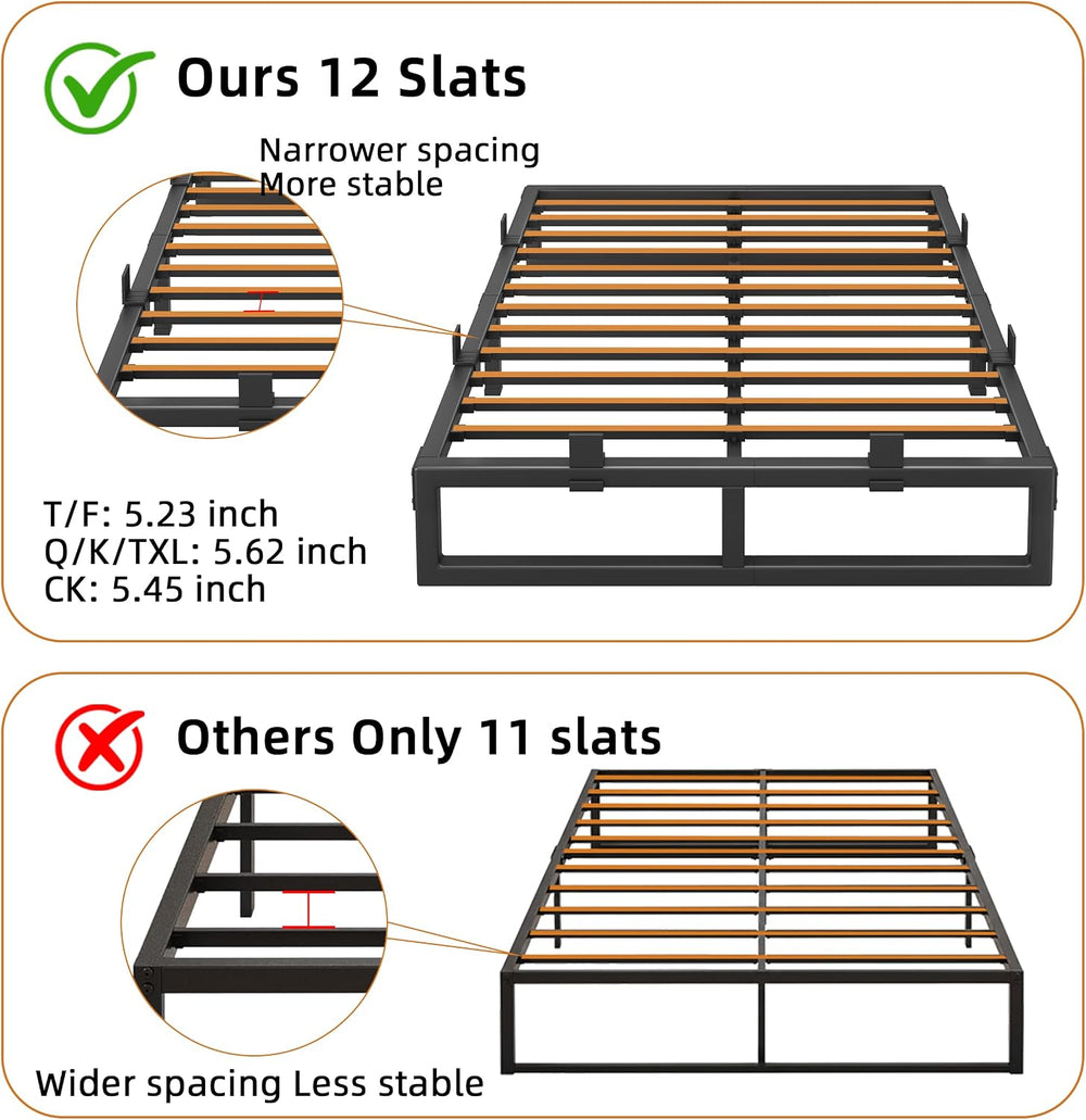 18 Inch Metal King Bed Frame with Steel Support, Noise-Free