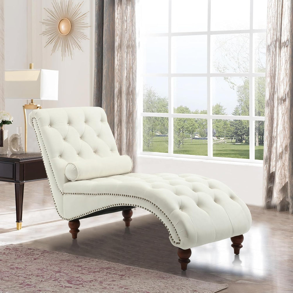 Button-Tufted Chaise Lounge Indoor, Velvet Chaise Lounge Chair with Legs &...