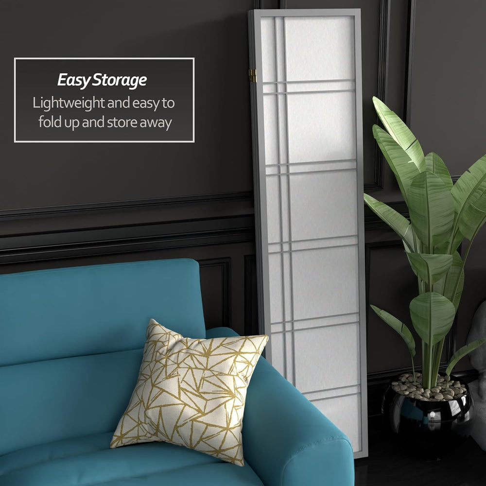 Red Lantern 6 ft. Tall Double Cross Shoji Screen - Grey - 3 Panels