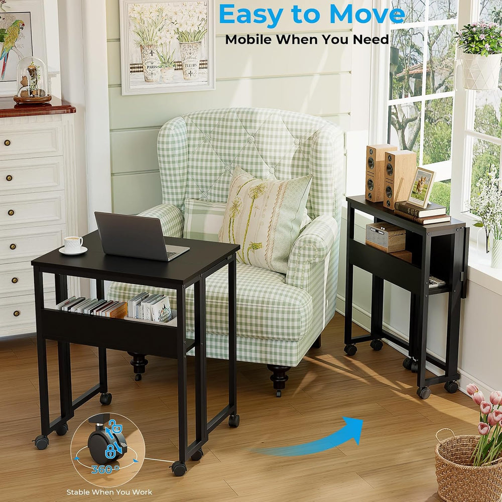 GreenForest Folding Desk with Wheels, 31.5" Rolling Table for Small Spaces