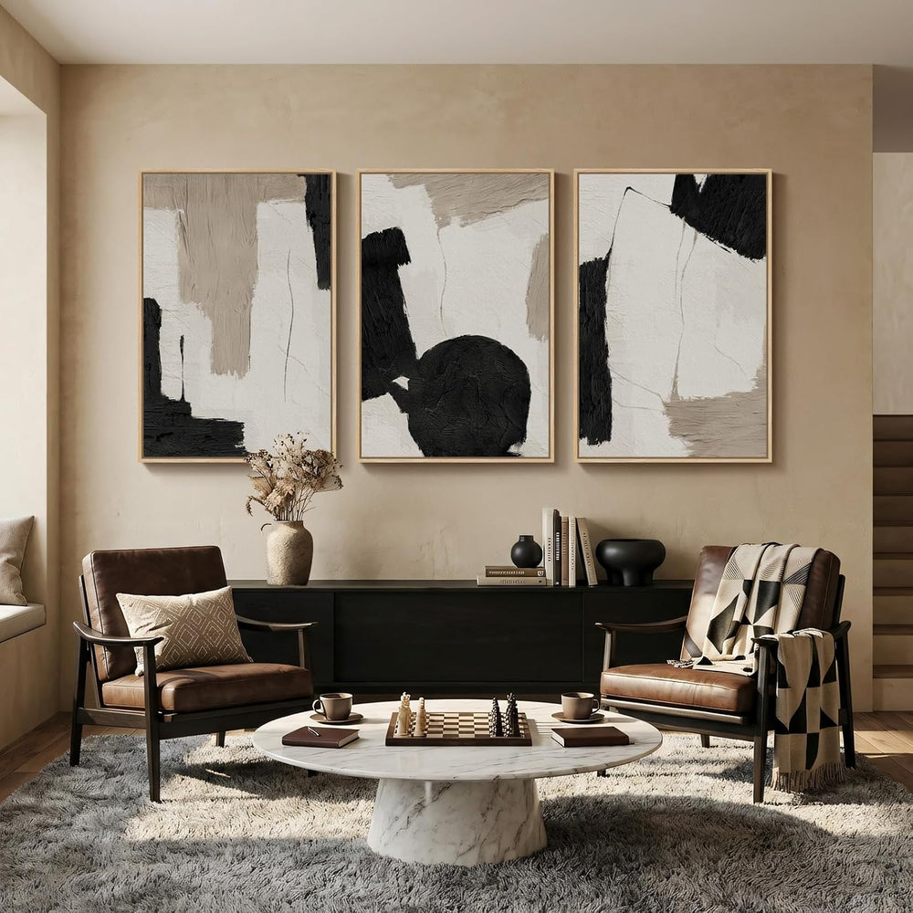 Large Framed Abstract Modern Neutral Wall Art for Living Room, 24x36 Inch