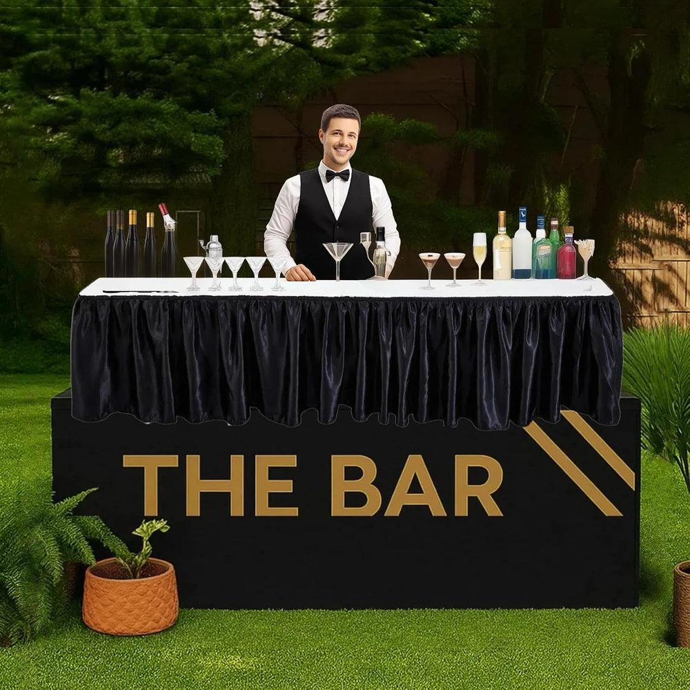 Vercraft Portable Bar Top Riser Tables with Skirt, Black Skirt, 6 ft, White