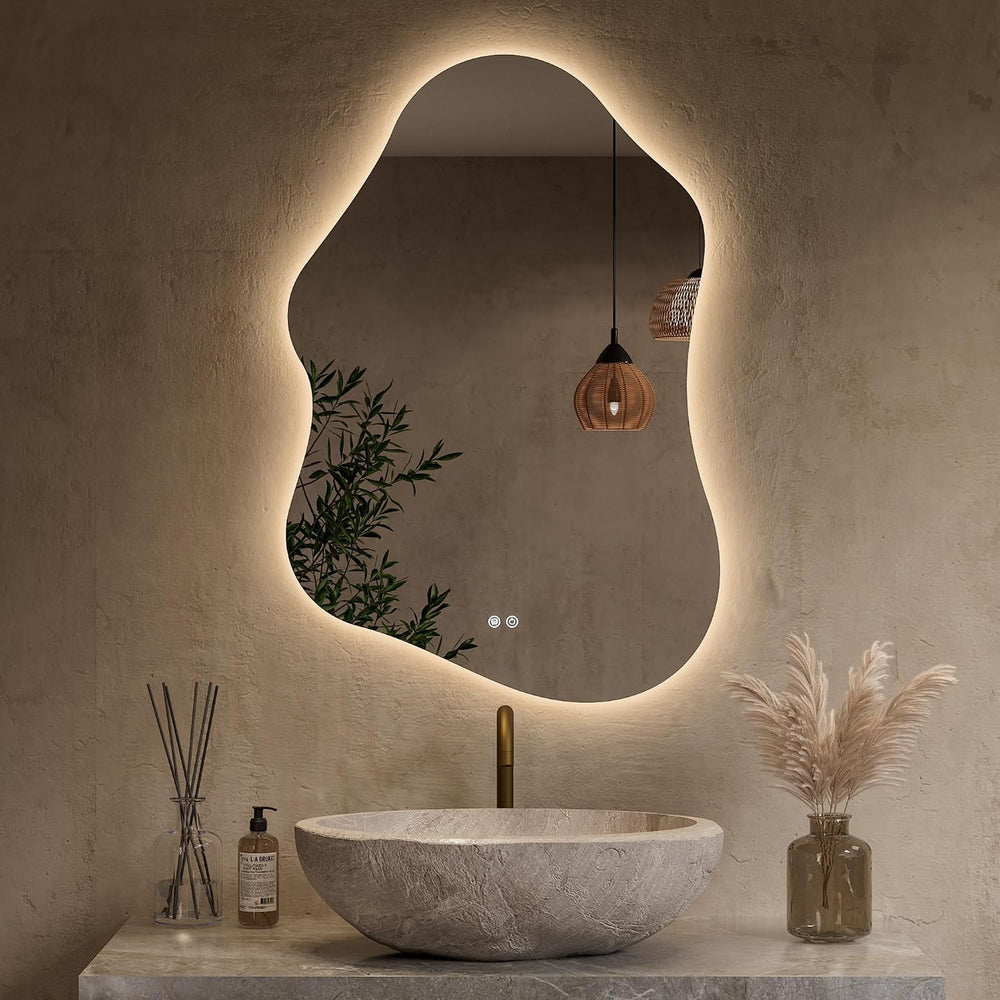 Keonjinn 24" x 36" Asymmetrical Backlit Bathroom Mirror, HD Tempere...