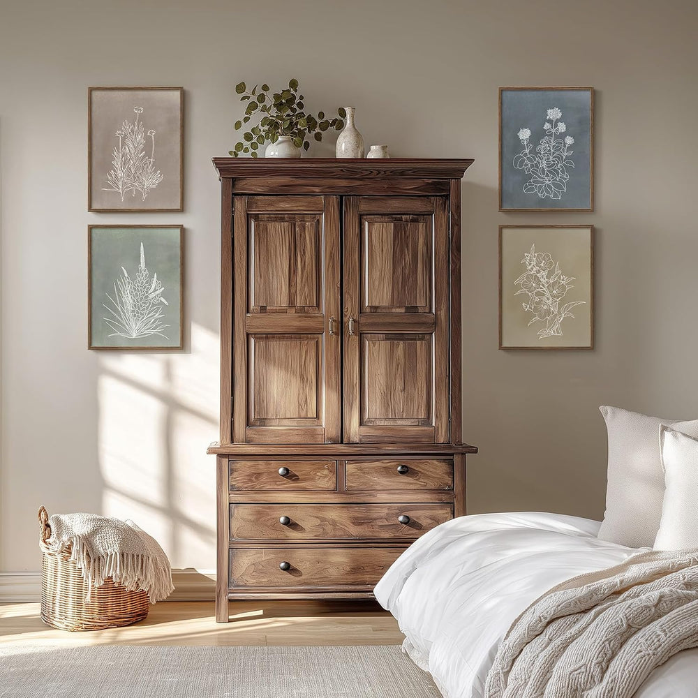 Framed Boho Neutral Botanical Wall Art for Living Room, 4 Piece 12x16 In