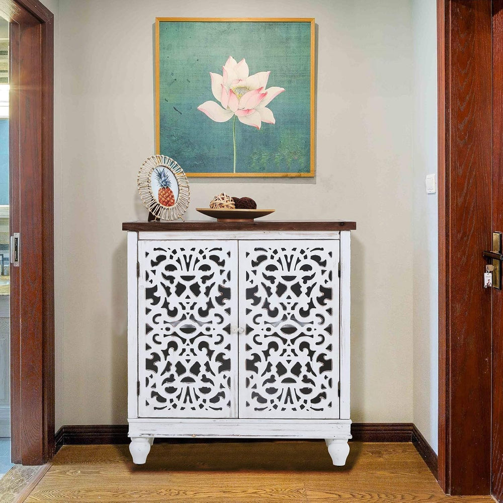 Sophia & William Small Accent Cabinet with Doors, Carved Buffet Cabinet