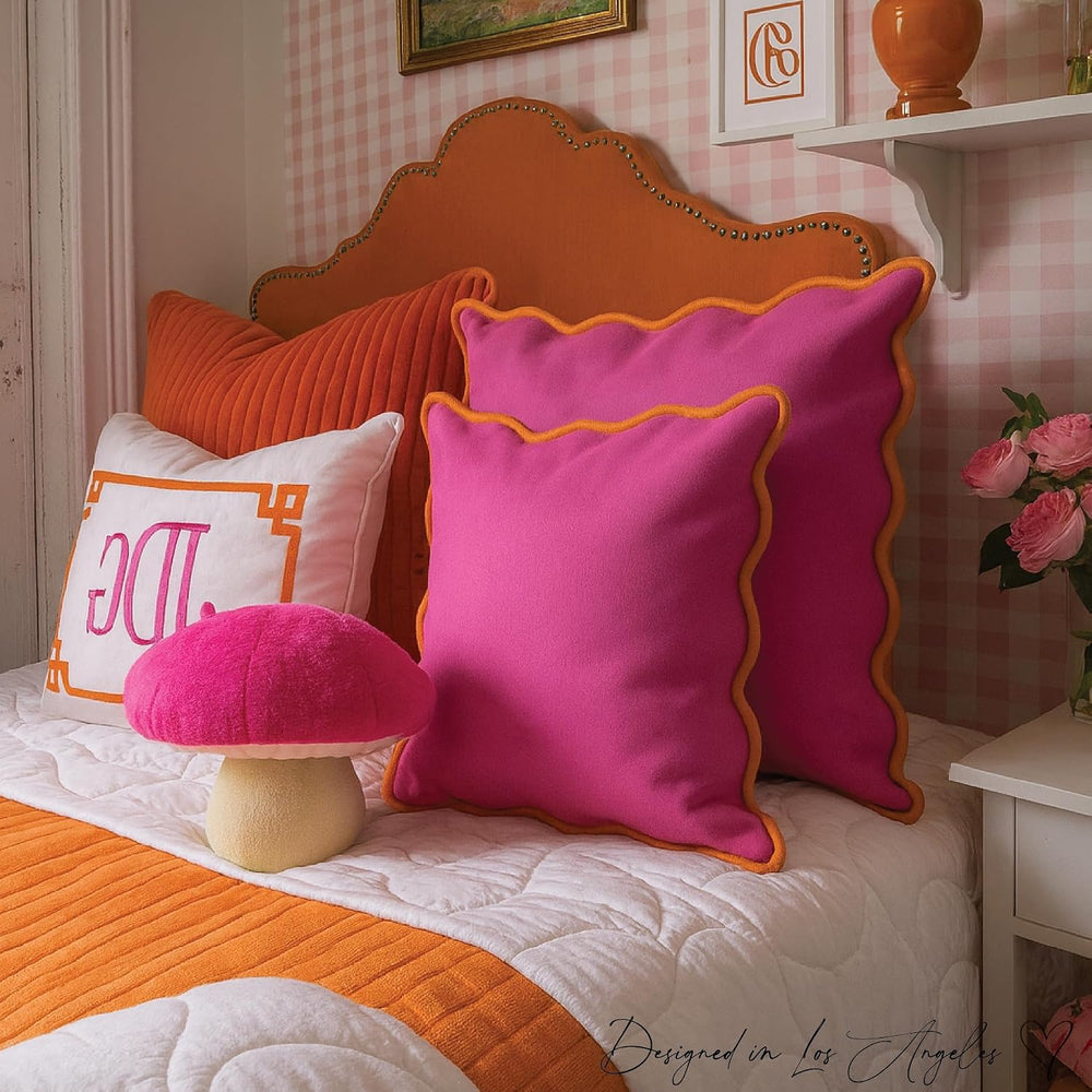 Orelle Scalloped Pillow Covers | Set of 2 | 100% Linen & Cotton | Decorat...