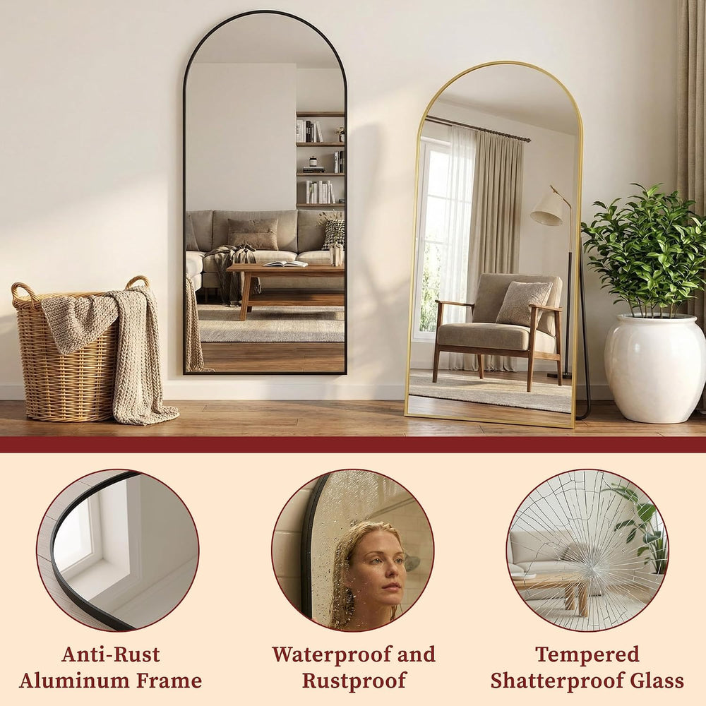 Suidia 58"x20" Arched Full Length Mirror with Stand, Black Floor Mi...