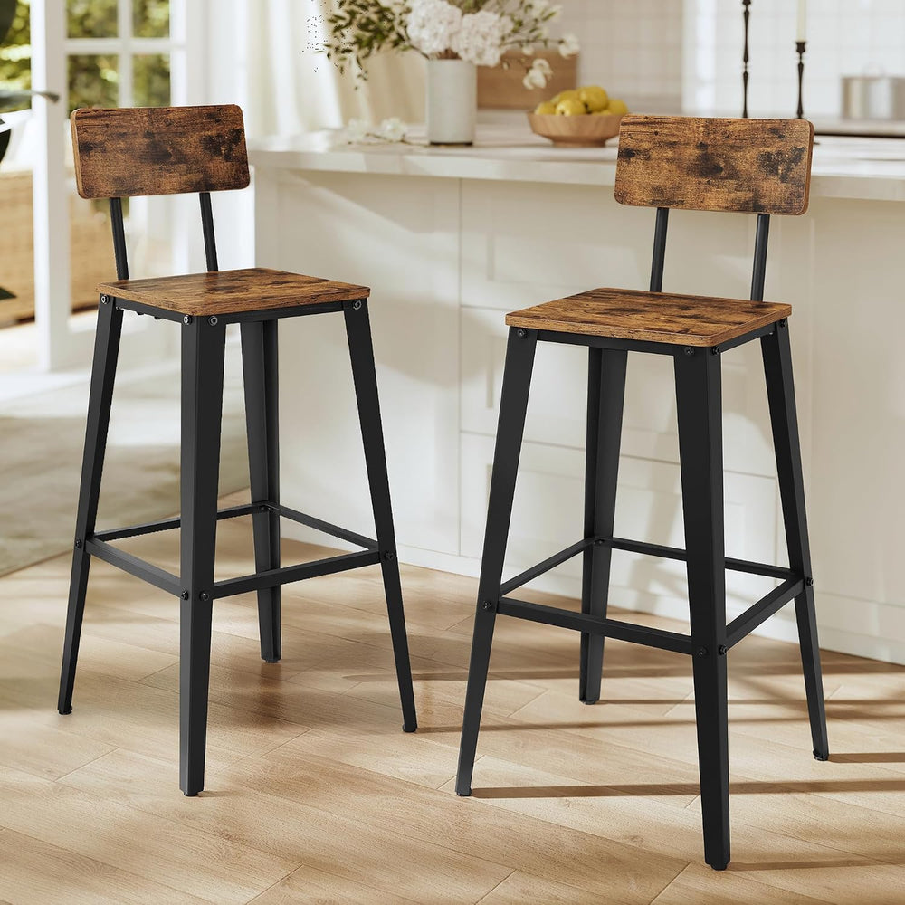 VASAGLE Bar Stools Set of 2, 29.7 Inches Tall, with Back, Steel Frame
