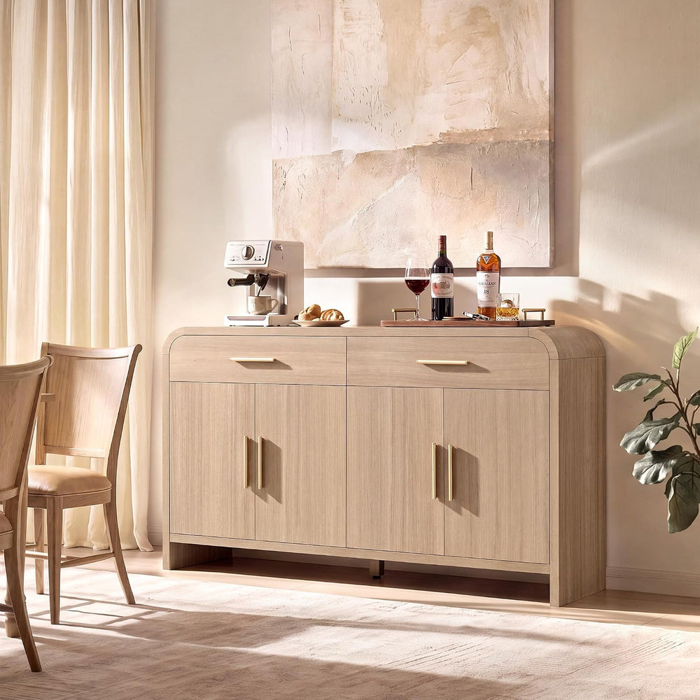 59" Sideboard Buffet Cabinet with Storage, 4 Doors Wood Cabinet Natural Oak