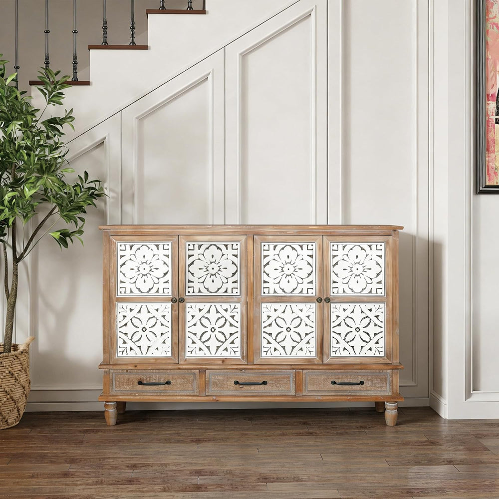 LKTART 59"Solid Wood Sideboard Buffet,Credenza Storage Cabinet with Drawers