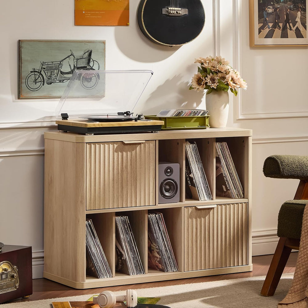 LEYAOYAO Large Record Player Stand with Vinyl Storage Up to 450 Albums, Wood ...
