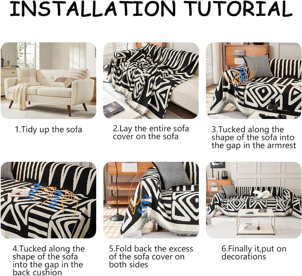 HANDONTIME Boho Sofa Covers for Dogs Black Couch Sofa Covers for Armchair