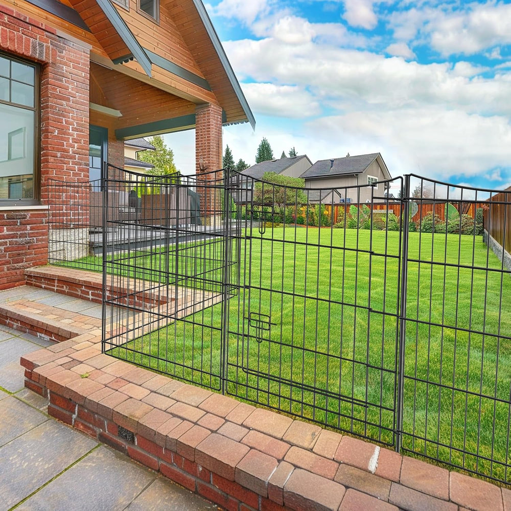 INJOPEXI Garden Fence 12 Panels 23.6ft (L)×30in (H) Decorative Metal Fences w...