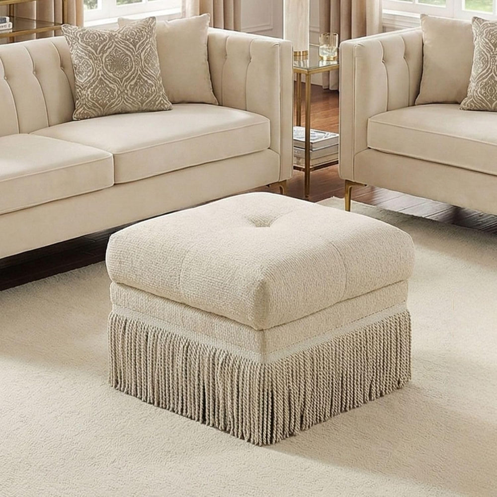 Hyfirm Upholstered Ottoman Footstool with Fringe Skirt, 21.5" Square