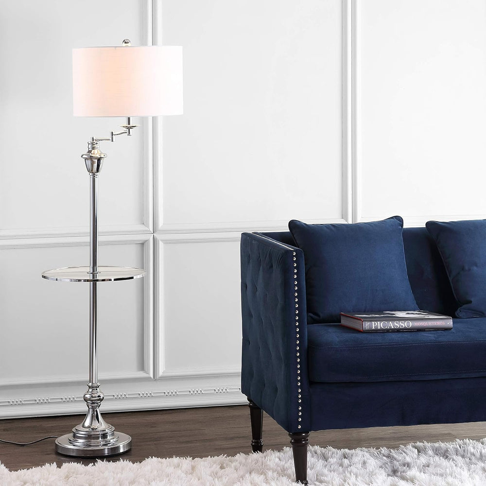 JONATHAN Y Cora 60" Metal Swing Arm Floor Lamp, Chrome/Clear
