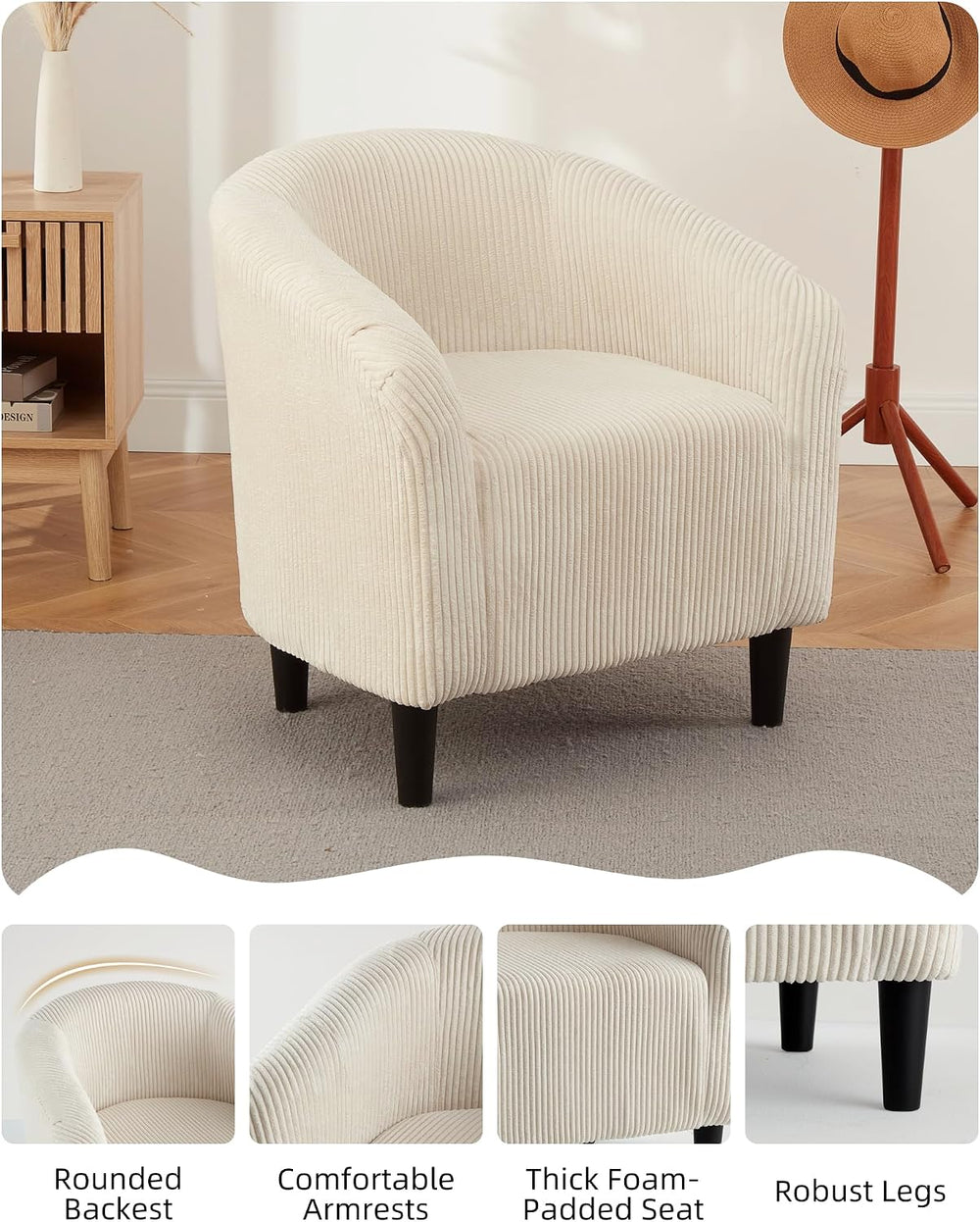 GarveeHome Barrel Accent Chair Corduroy Club Chair Elegant Armchair Cozy Back...