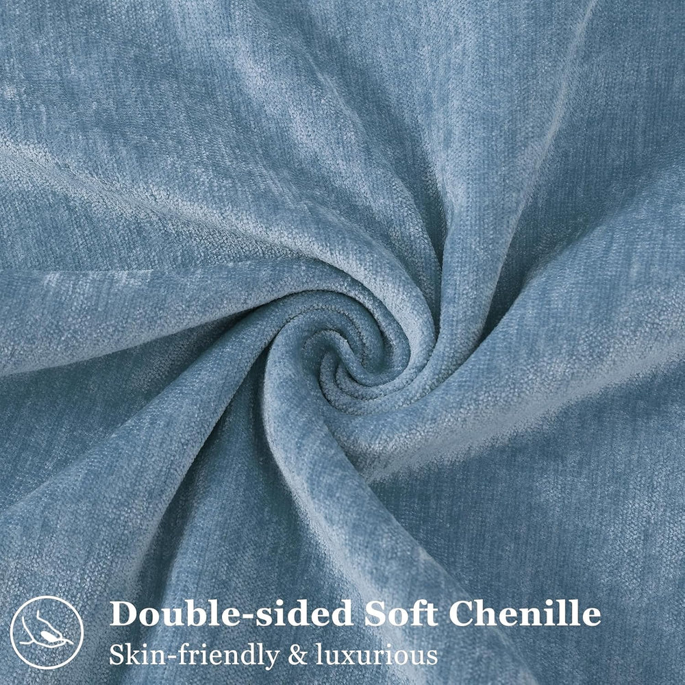 decorUhome Chenille Blue Grey Velvet Throw Pillow Covers 22x22 Set of 2