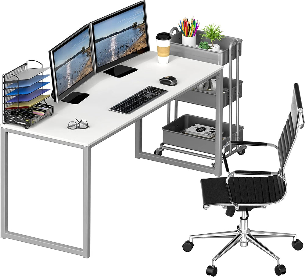 SHW Mission 55-Inch Home Office Computer Desk, White
