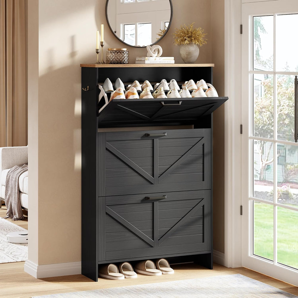 Nicetree Shoe Storage Organizer with 3 Flip Drawers, Freestanding Fluted Acce...