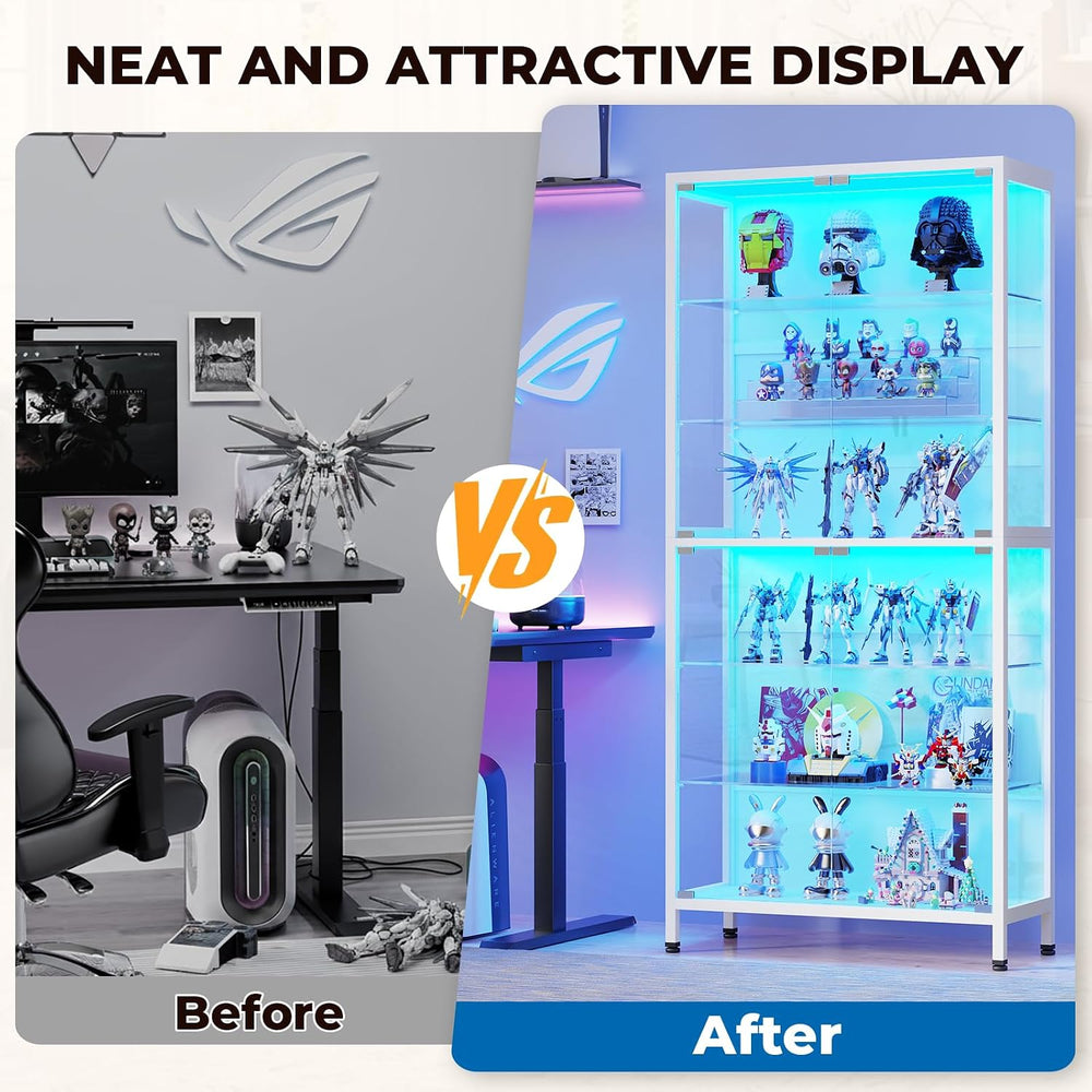 71.2" 6-Tier Display Cabinet with Glass Doors for Collectibles, White