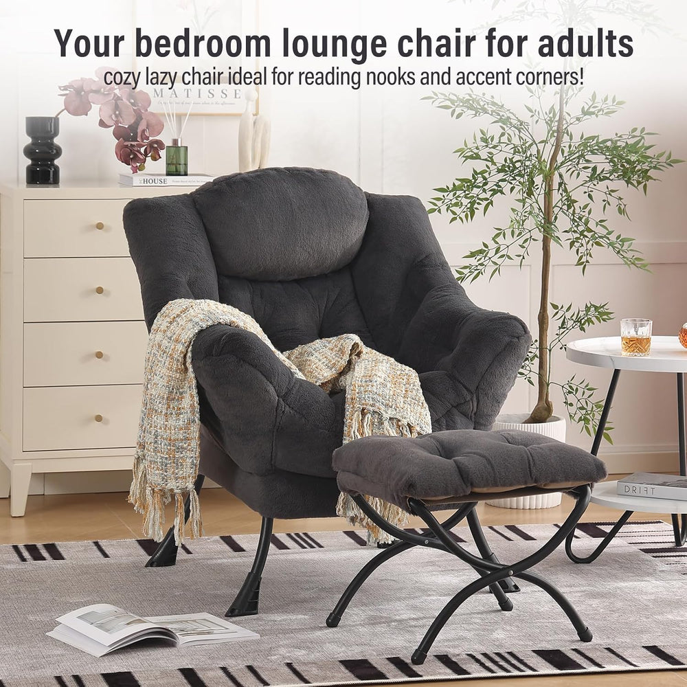Furlide Lazy Chair with Ottoman, Soft Comfy Chair for Bedroom, Navy
